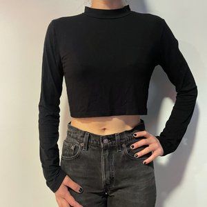 Black slinky long sleeve crop top, S
